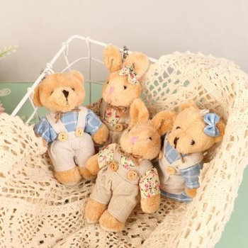 Schl. Anh. Bär+Hase mit Kleidung 11,5cm sort.